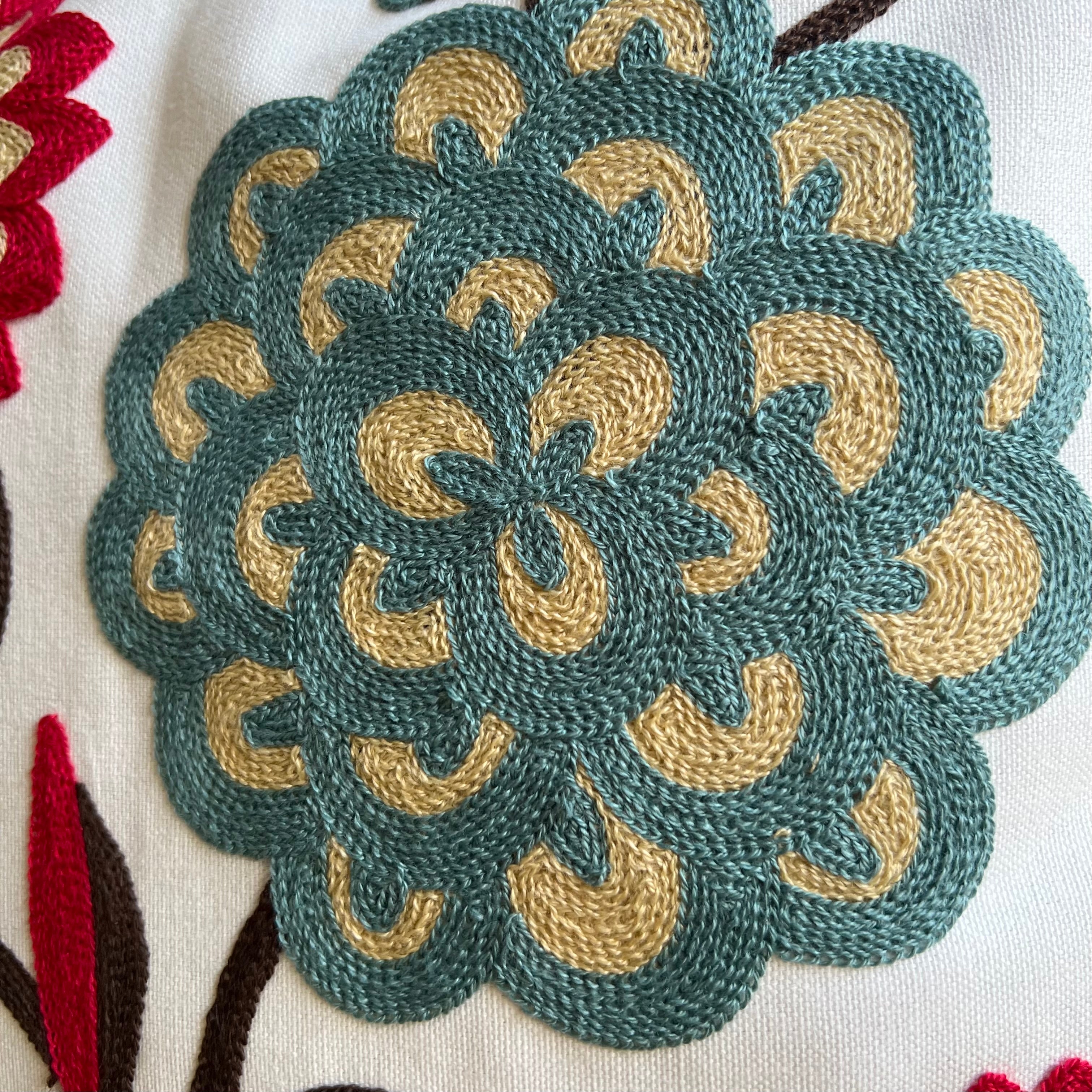 Folk Garden Embroidered Throw Pillow Cover