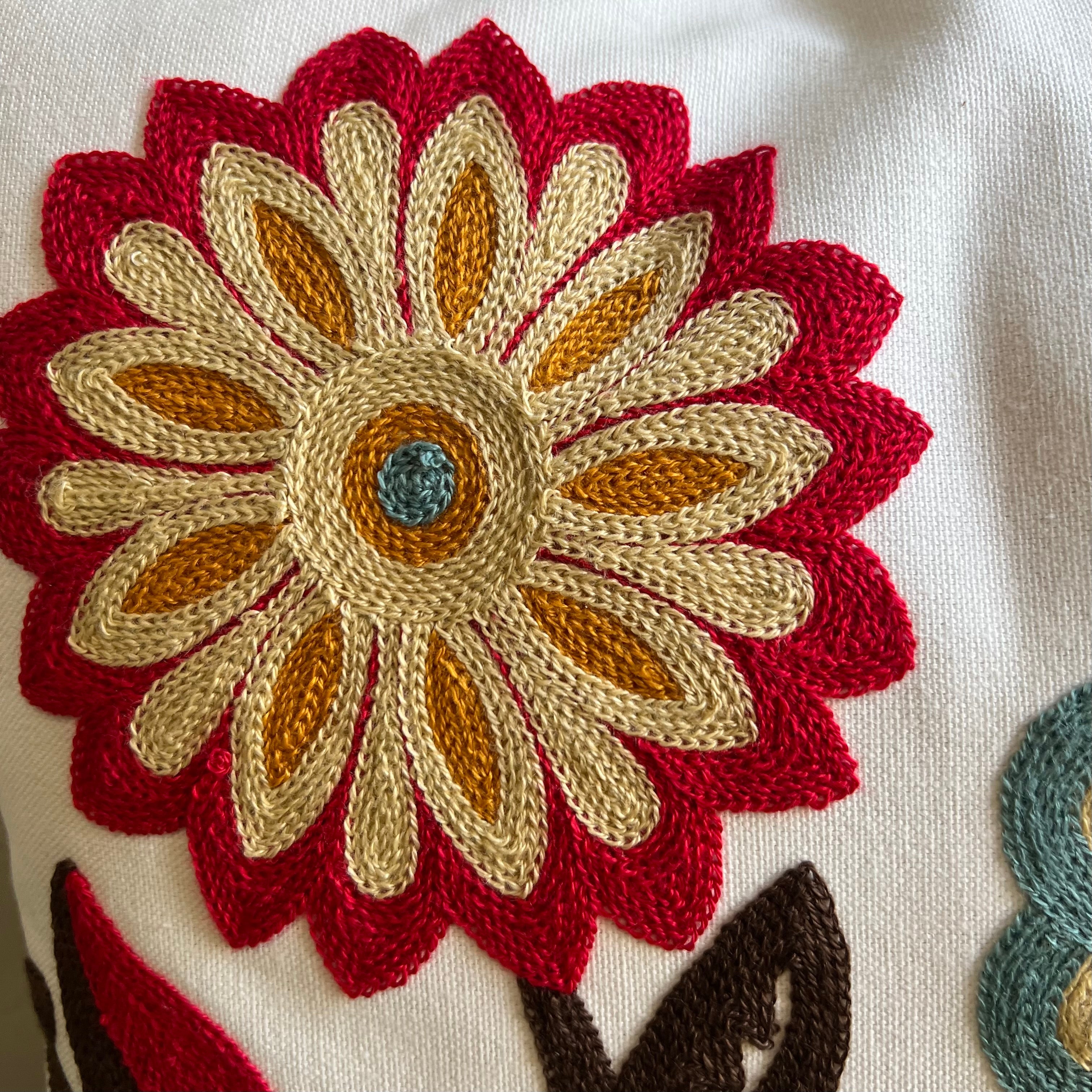 Folk Garden Embroidered Throw Pillow Cover