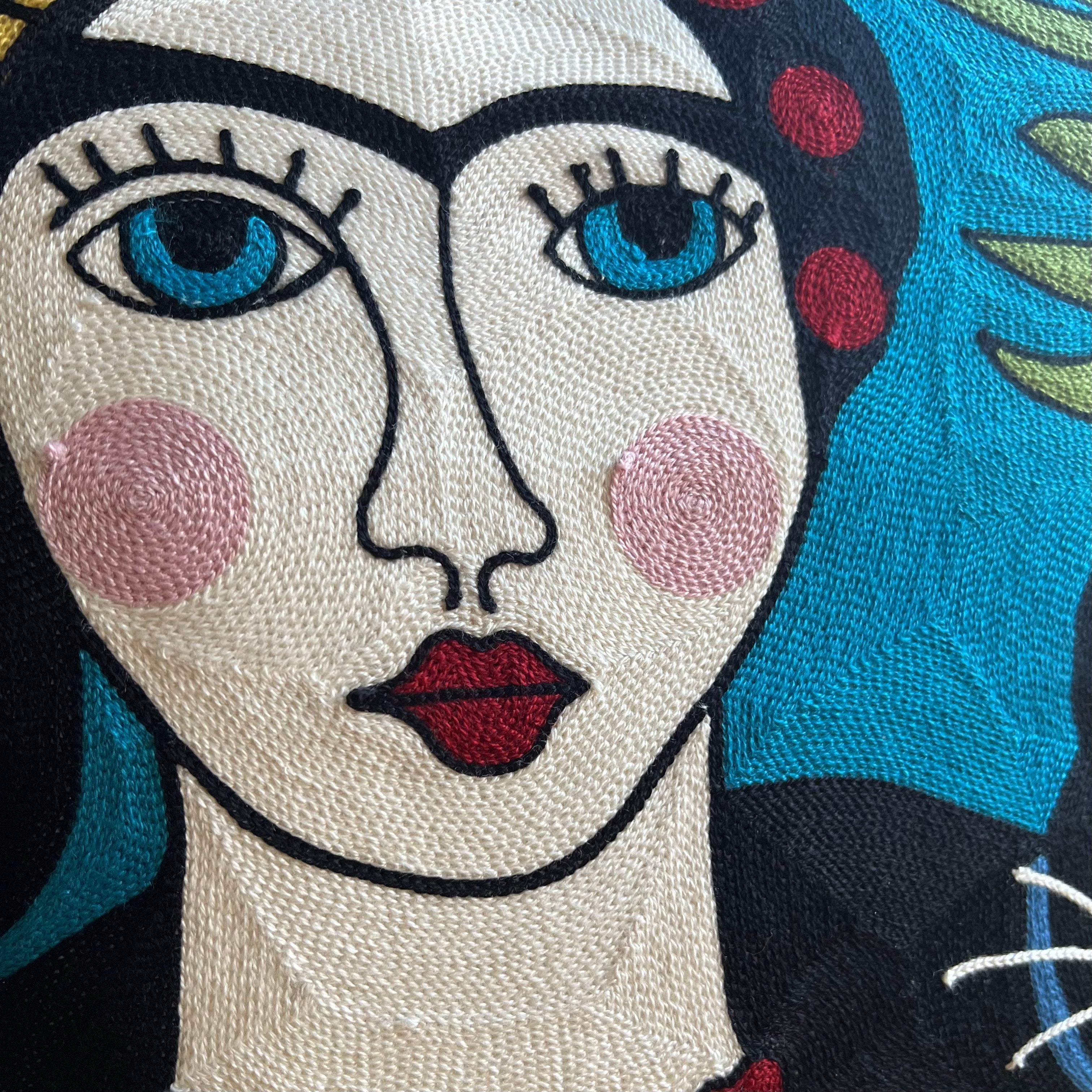 Frida & Cat Throw Pillow Embroidery
