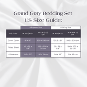 Size Guide for the Grand Gray Bedding Set