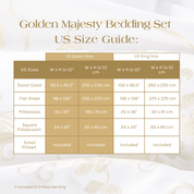 US Size Guide for the Golden Majesty Bedding Set