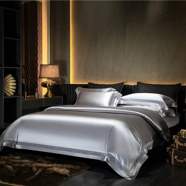 Gilded Platinum Satin Bedding Set - angle view