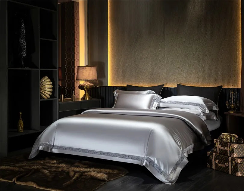 Gilded Platinum Satin Bedding Set - angle view