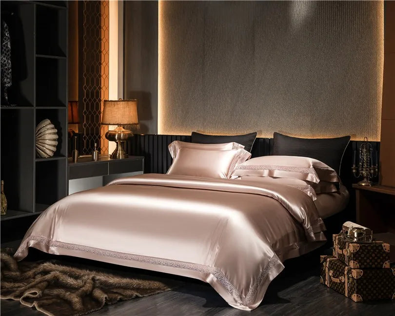 Gilded Rose Gold Satin Bedding Set angle view