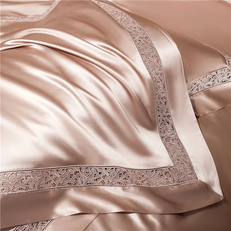 Gilded Rose Gold Satin Bedding Set fabric