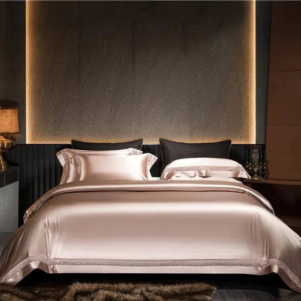 Gilded Rose Gold Satin Bedding Set - front