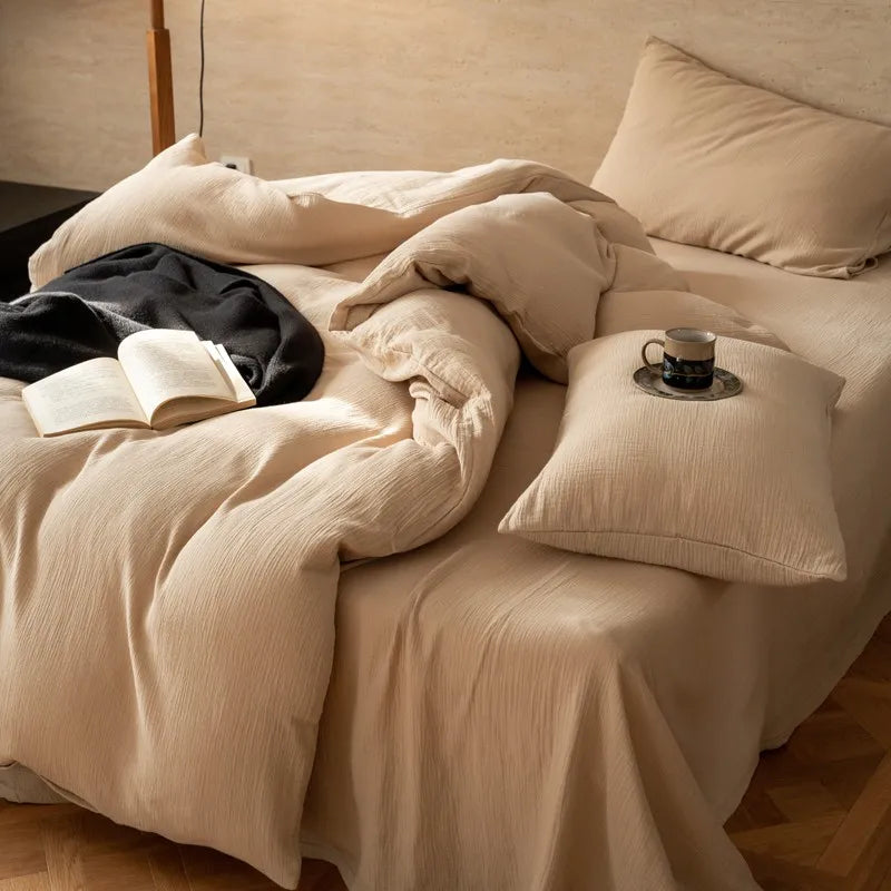 Grand Sandstone Linen Bedding Set - Close View