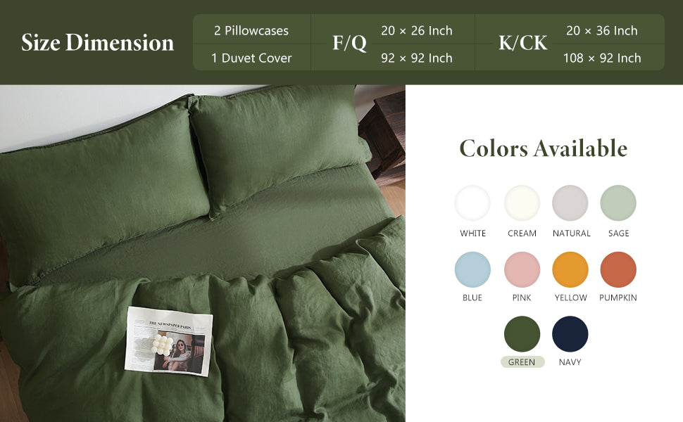 100% Linen Bedding Set (1 Duvet Cover 1 Flat Sheet 2 Pillowcases)