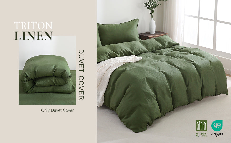 100% Linen Duvet Cover - Green Duvet Cover Only