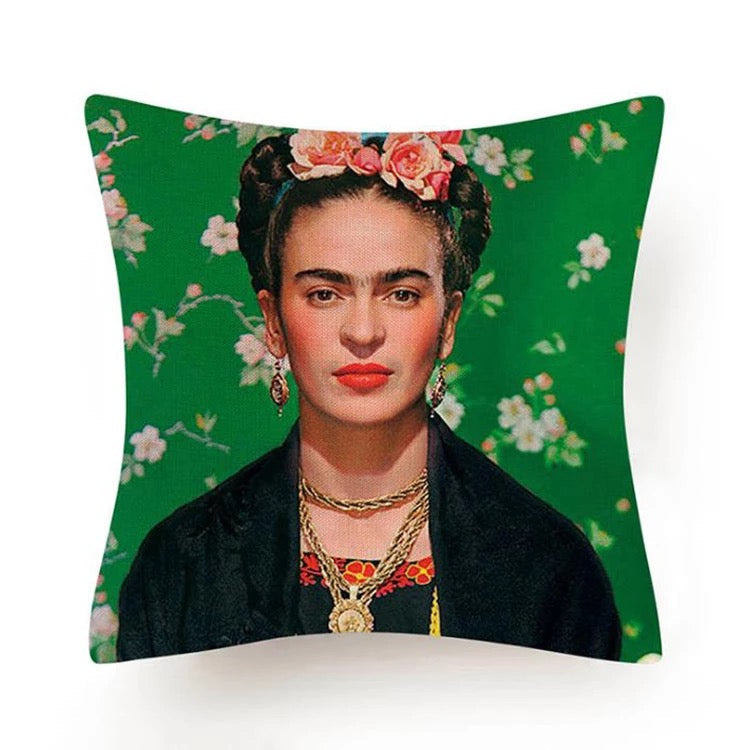 Green Floral Frida Throw Pillow