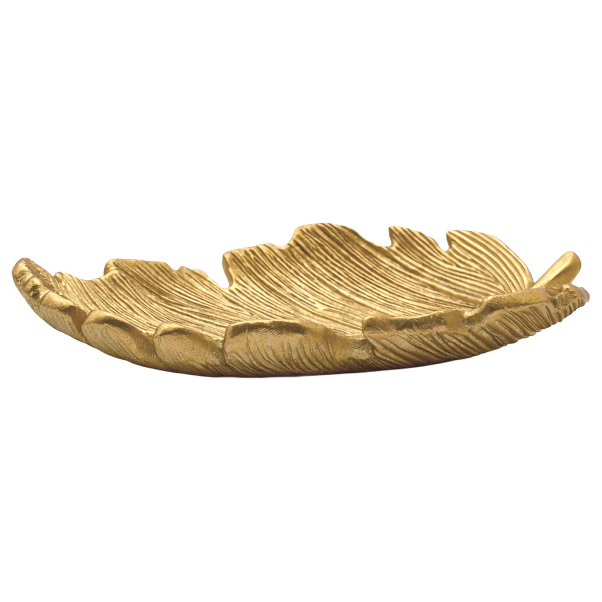 Gold leaf-shaped decorative item on a white background