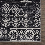 Kahraman Black & White Floral Washable Area Rug