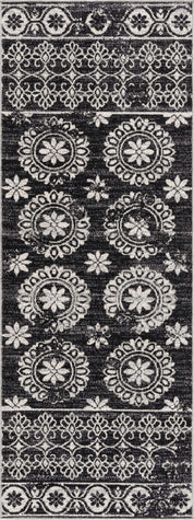 Kahraman Black & White Floral Washable Area Rug