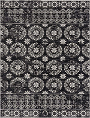 Kahraman Black & White Floral Washable Area Rug