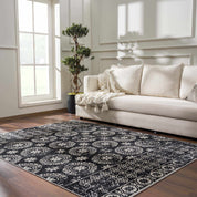 Kahraman Black & White Floral Washable Area Rug