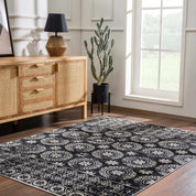 Kahraman Black & White Floral Washable Area Rug