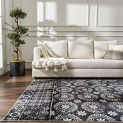 Kahraman Black & White Floral Washable Area Rug