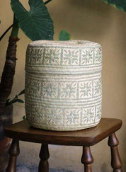Natural and Sage Woven Palm Baskets with Lid