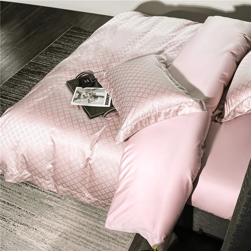 Luxe Blush Floret Satin Bedding Set - high view