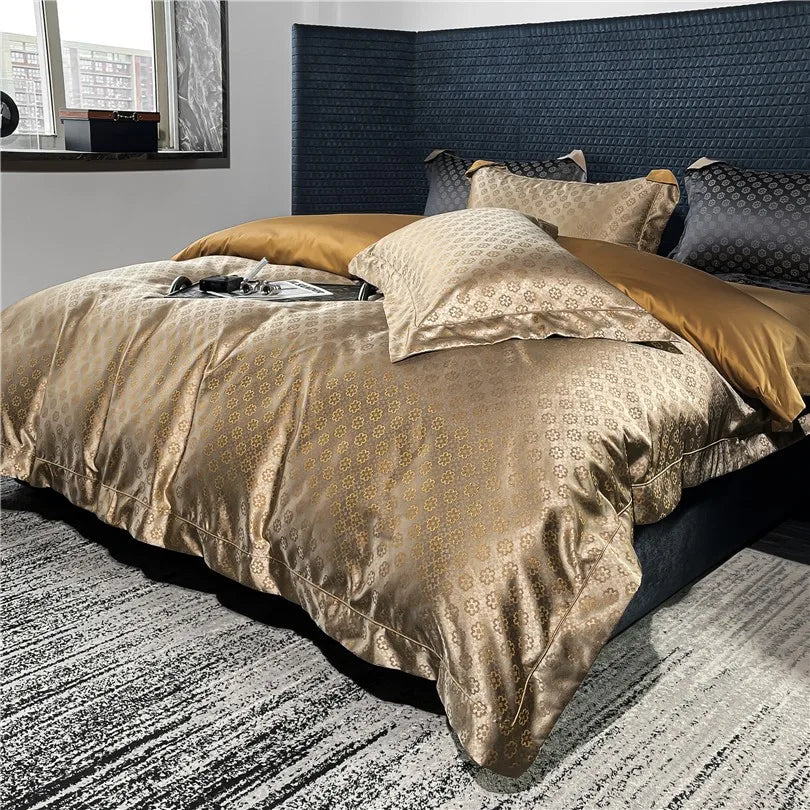 Luxe Champagne Floret Satin Bedding Set - angle view