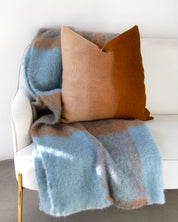 Coffee and Teal Checkered Mohair Blanket Throw