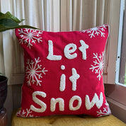 Red and White “Let it Snow” Embroidered Pillow Cover