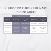 Size Guide for the Empire Steel Blue Bedding Set