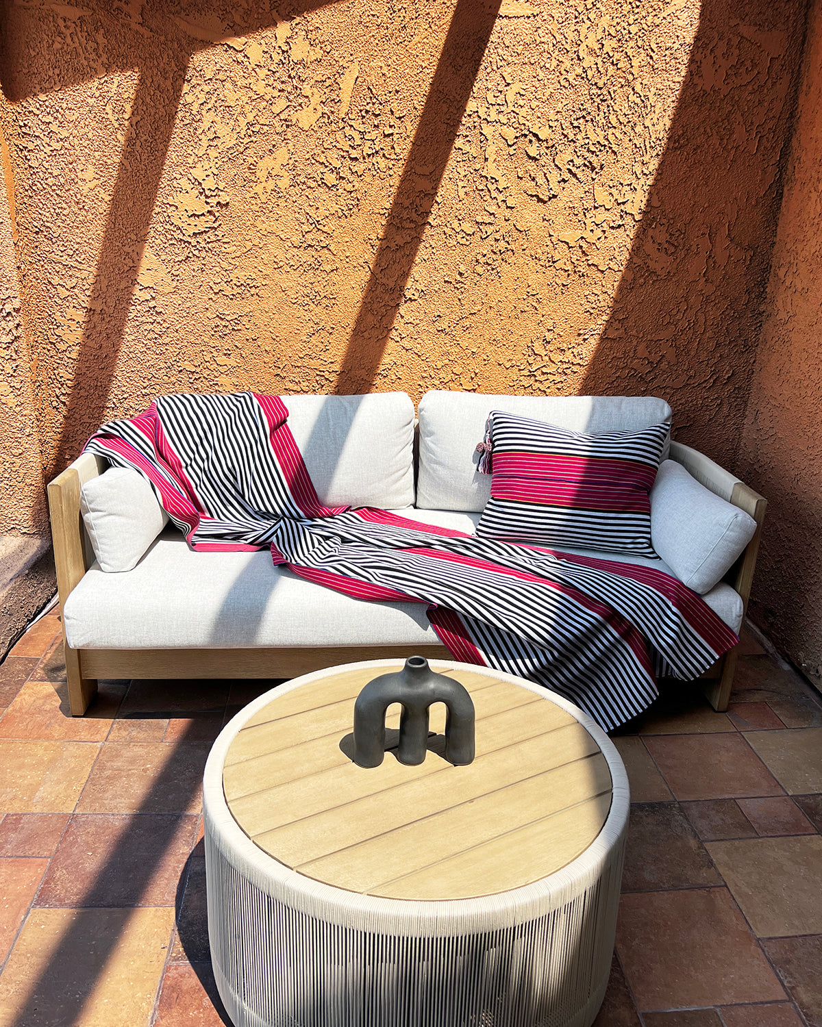 SALE SanCri Cotton Throw - Black Stripe w/ Red SALE
