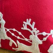 Santa and Reindeer Embroidered Pillow Cover