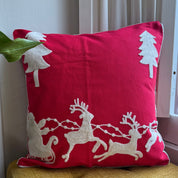 Santa and Reindeer Embroidered Pillow Cover