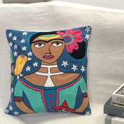 Starry Night Frida Embroidered Pillow on Couch