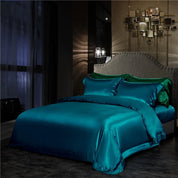 Turquoise Hydrangea Mulberry Silk Duvet Set - angle view