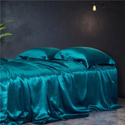 Turquoise Hydrangea Mulberry Silk Duvet Set side view