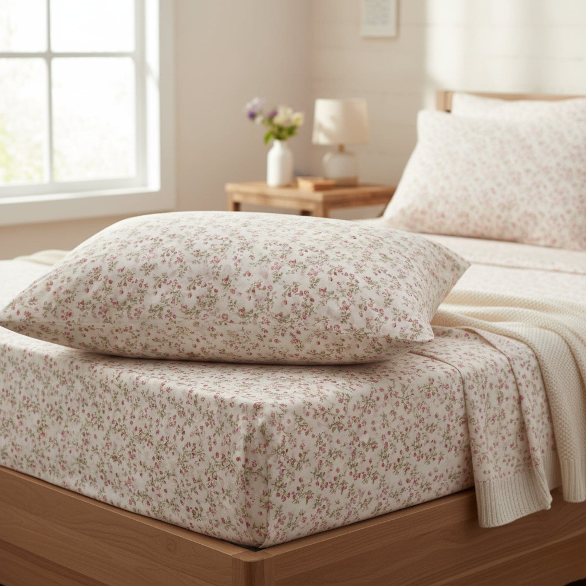 Delicate Rose Floral Cotton Sheet Set