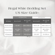 Size Guide for the Regal White Bedding Set