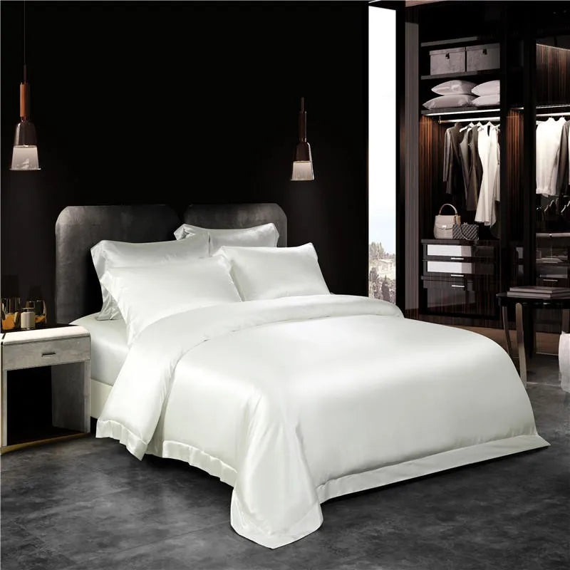 White Magnolia Mulberry Silk Duvet Set - angle view