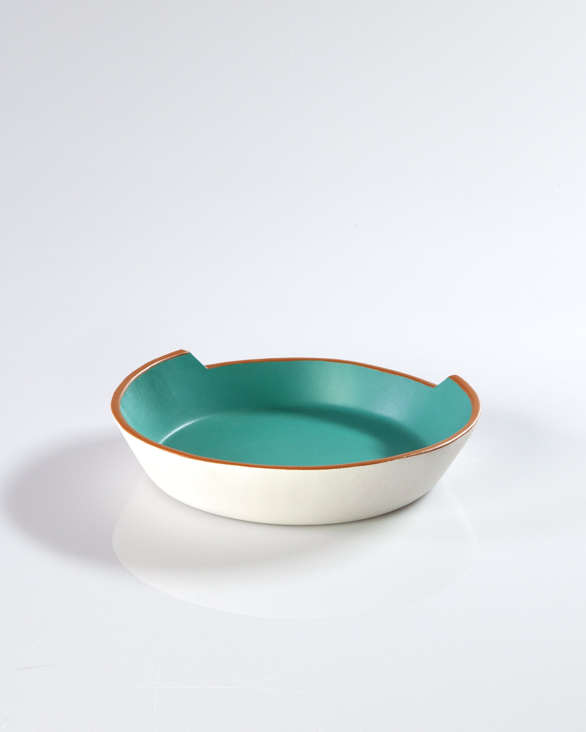 Aqua & White Leather Bowl - Reverse