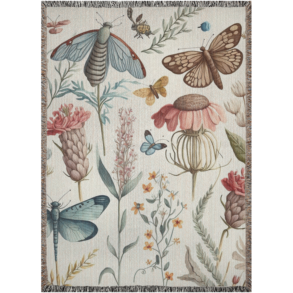 Wildflowers, Moth, Dragonfly & Butterflies Woven Blanket