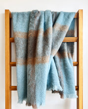 Coffee and Teal Checkered Mohair Blanket Throw