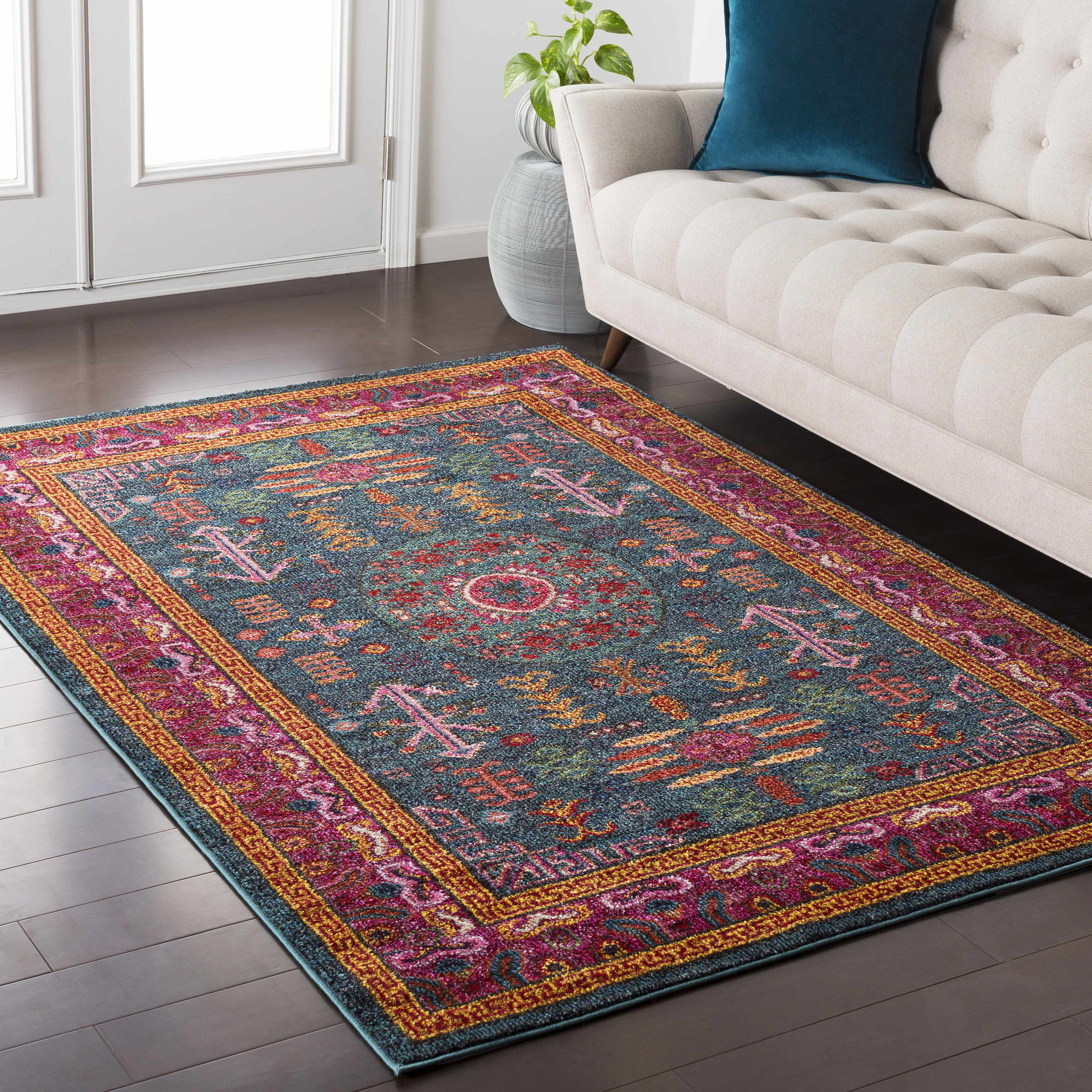 Cleveland Colorful Traditional Area Rug - Teal, Aqua, Navy