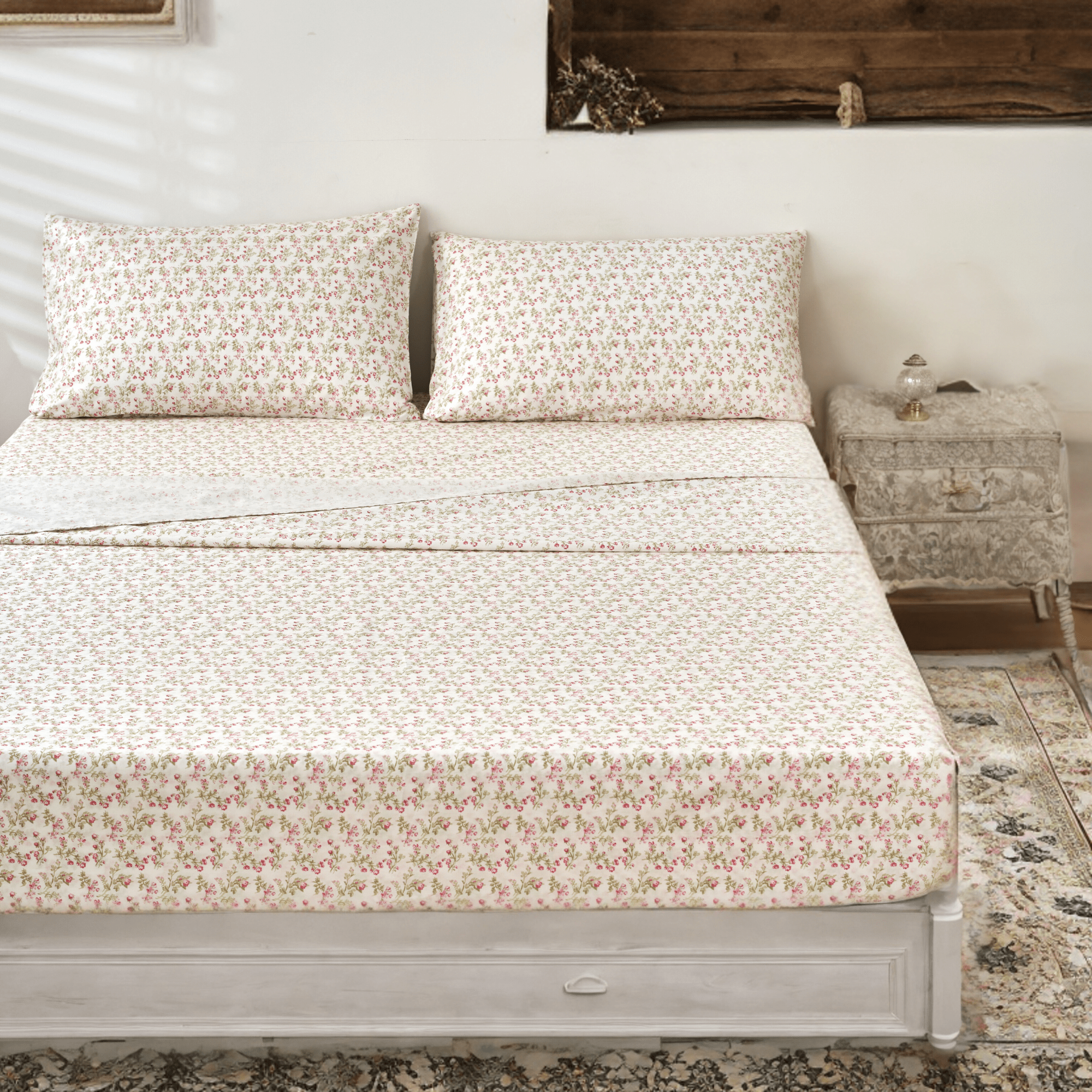 Delicate Rose Floral Cotton Sheet Set