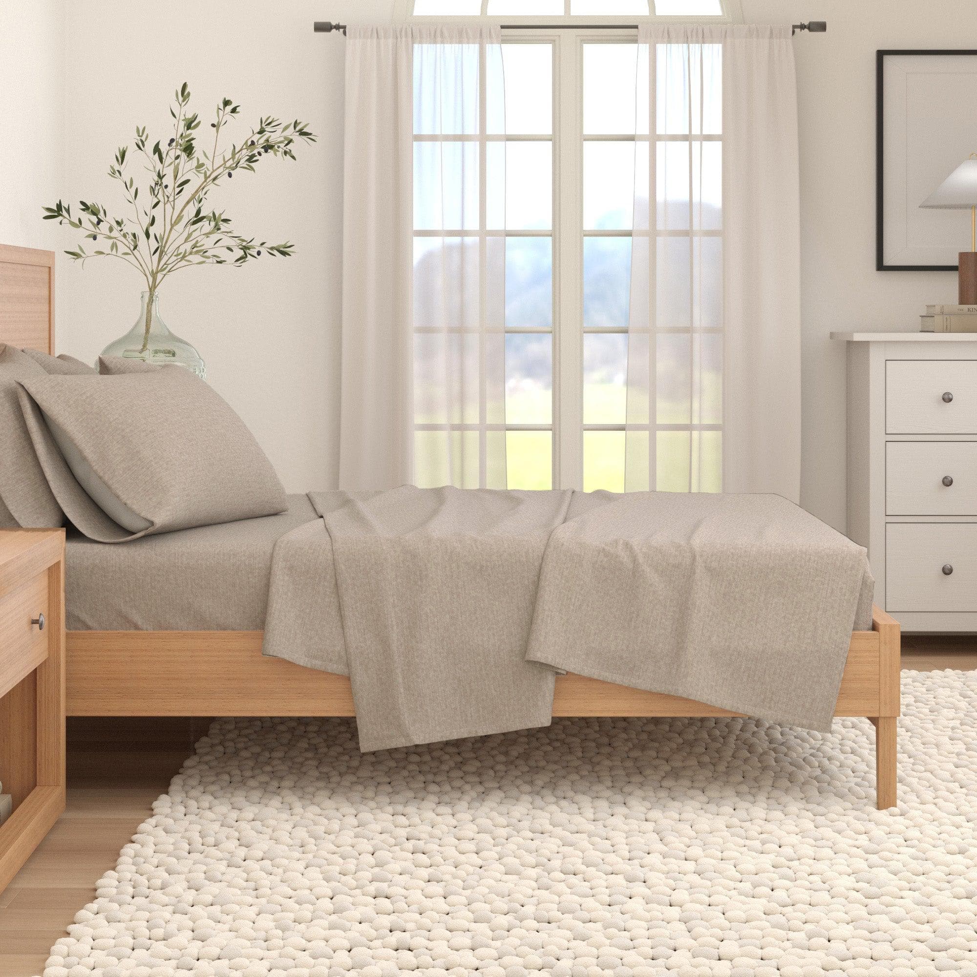 4 Piece Heathered Solid Cotton Blend Flannel Sheet Set - Anders Collection