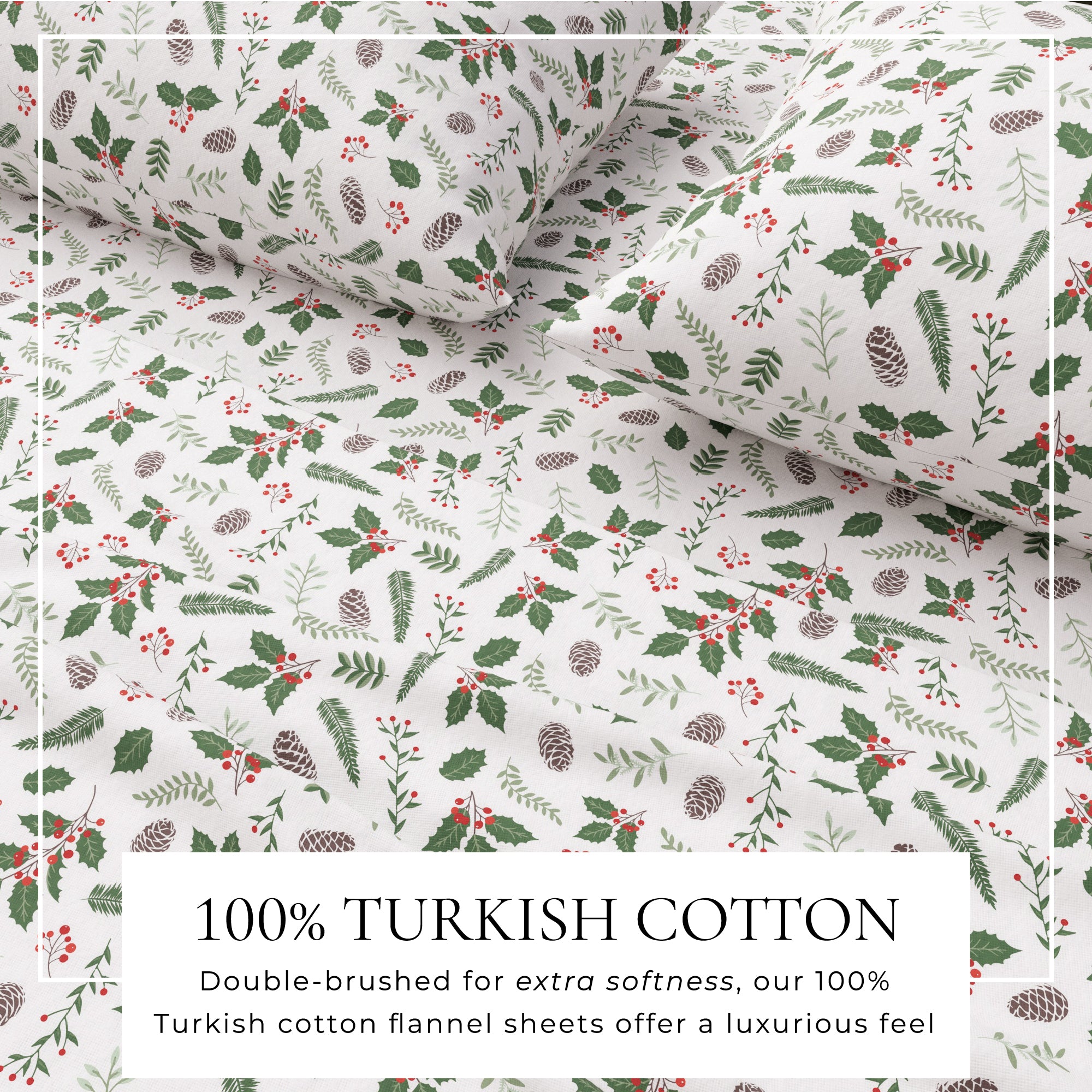 Floral patterned fabric with text about 100% Turkish cotton