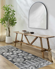 Kahraman Black & White Floral Washable Area Rug