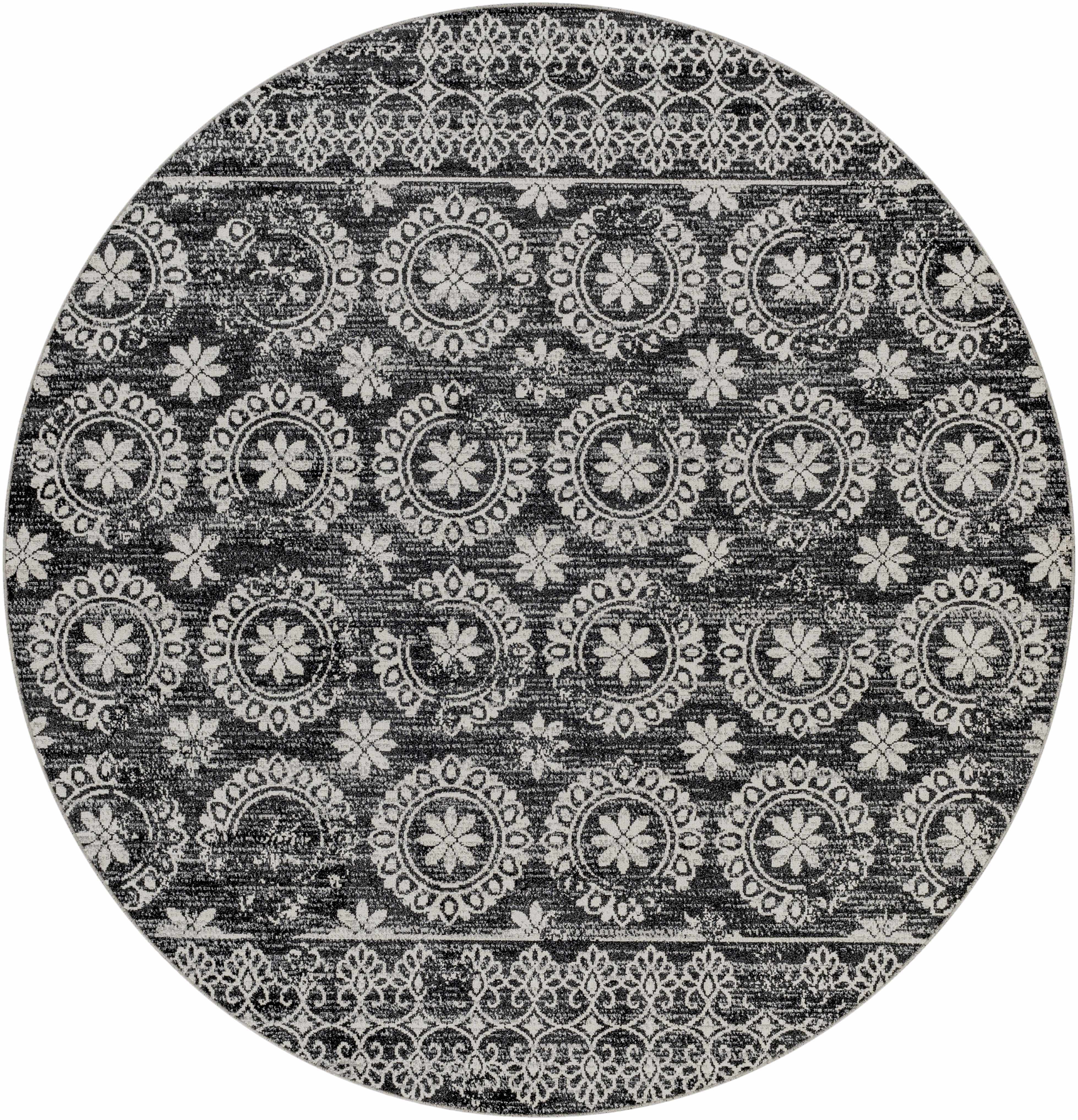 Kahraman Black & White Floral Washable Area Rug