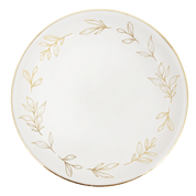 White plate with gold leaf patterns on a transparent background