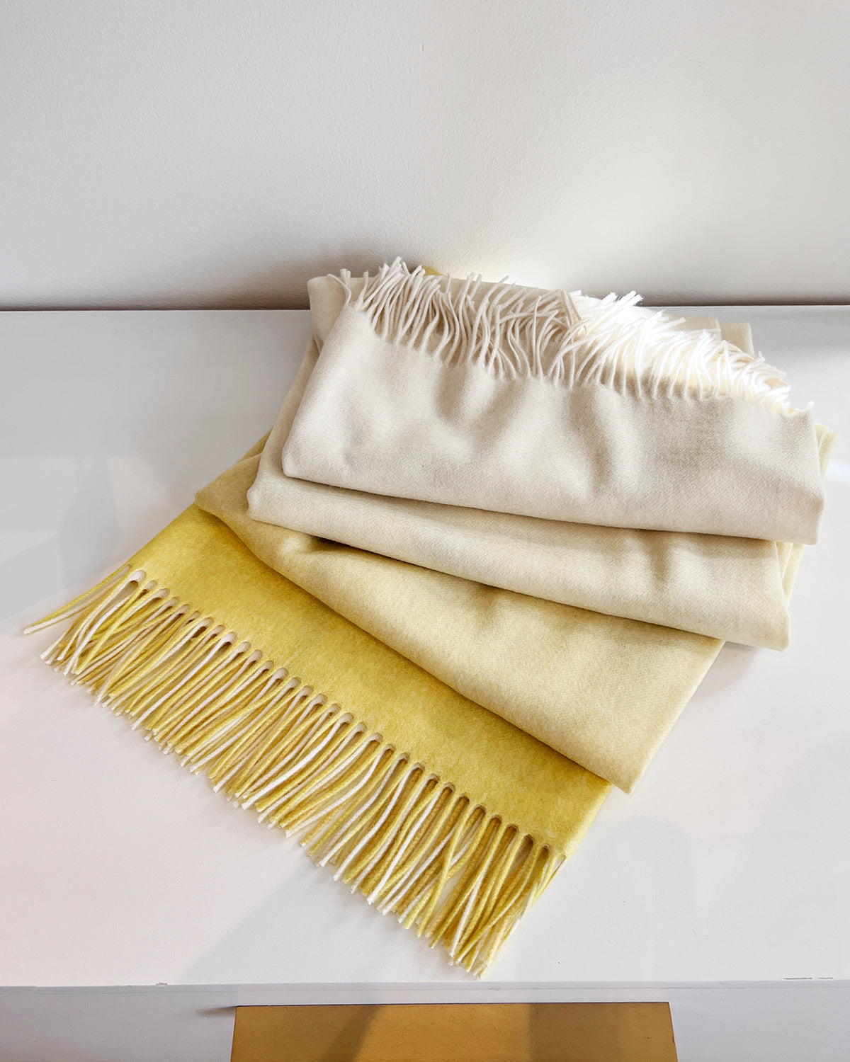 Folded Yellow Ombre Merino Wool Throw Blanket