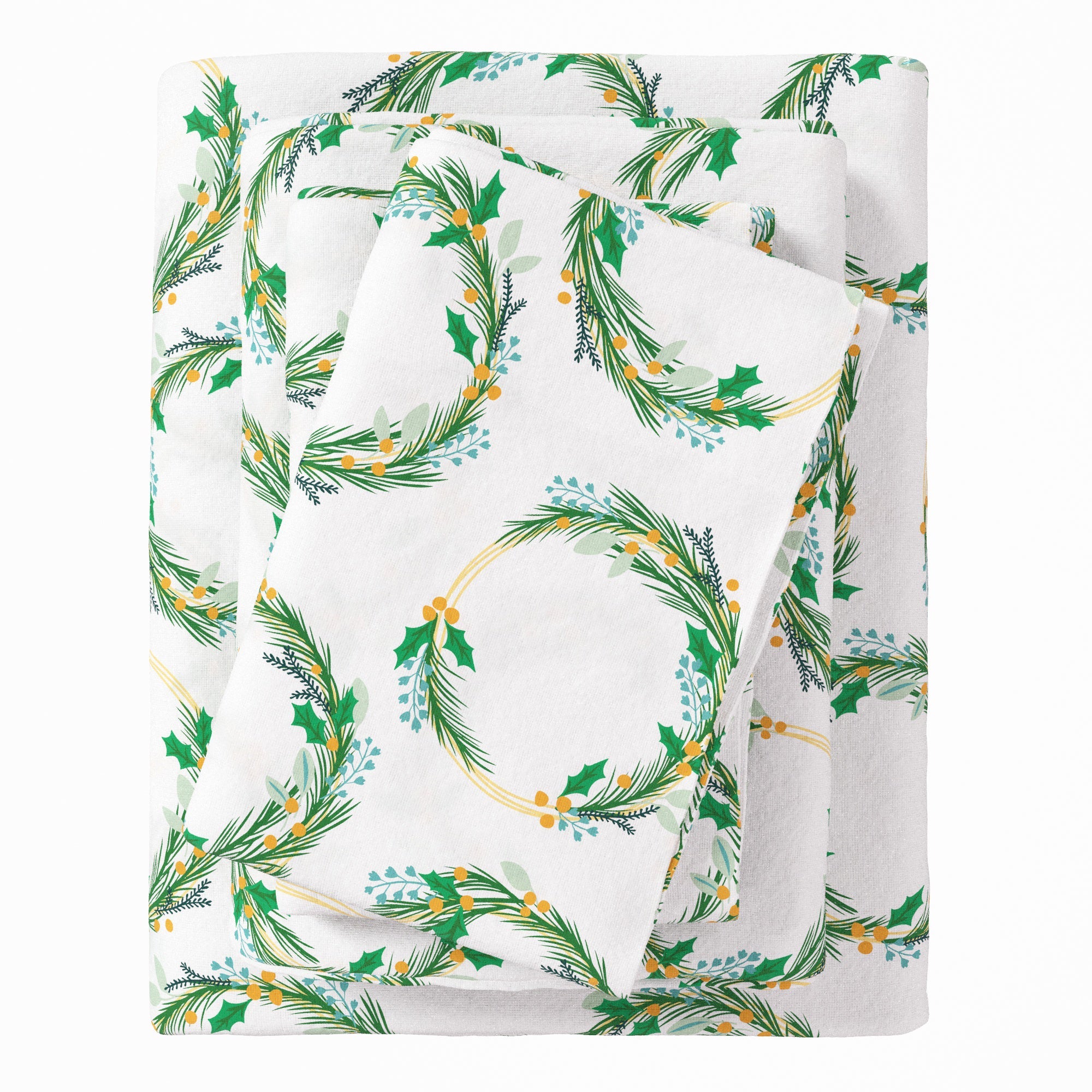 Floral patterned fabric with green leaves and white background