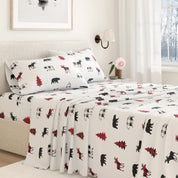 Bedding set with animal pattern on a bed in a bedroom setting