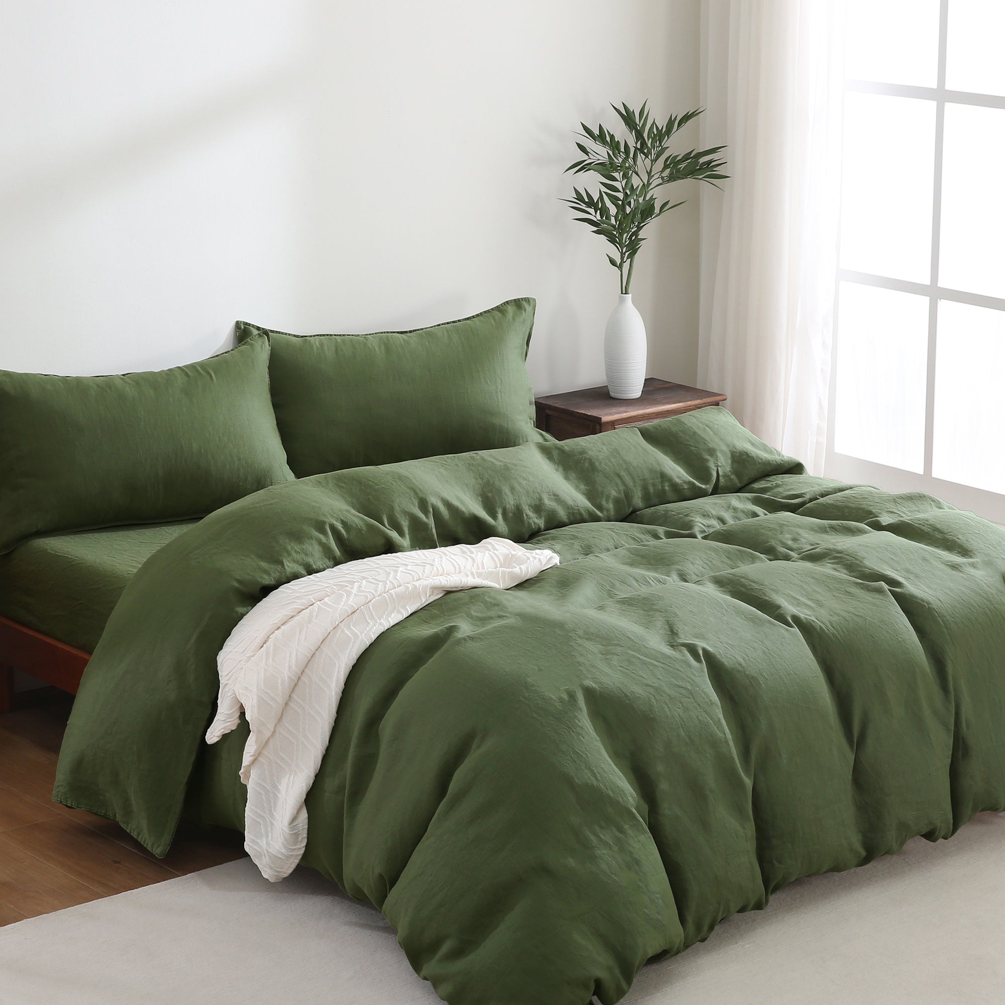 100% Linen Bedding Set (1 Duvet Cover 1 Fitted Sheet 2 Pillowcases)